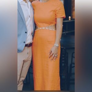 Staud orange linen cutout dress
